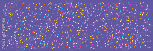 Horizontal polka dot background with shifted elements, color glitch. The lilac background color is an example. Vector.