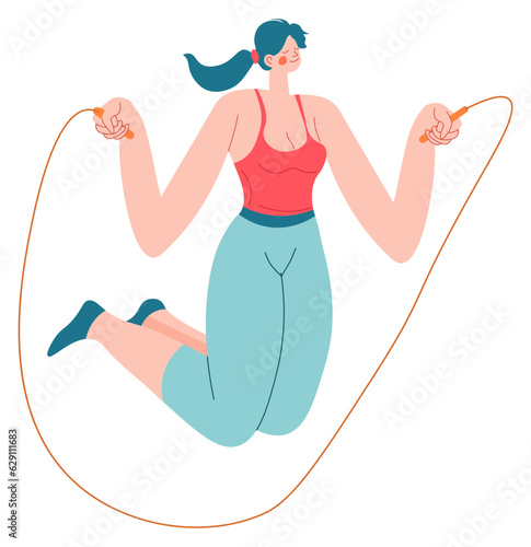 Woman workout with jumping rope, sport training