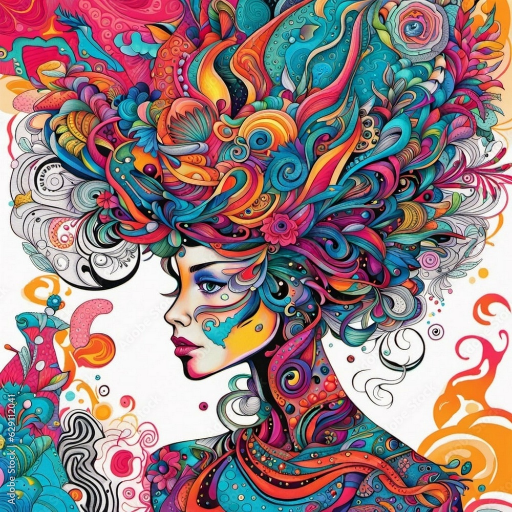phantasmagoric fashion model, stunning girl portrait, graphic style, contemporary linework, abstract, surreal art, ai generated