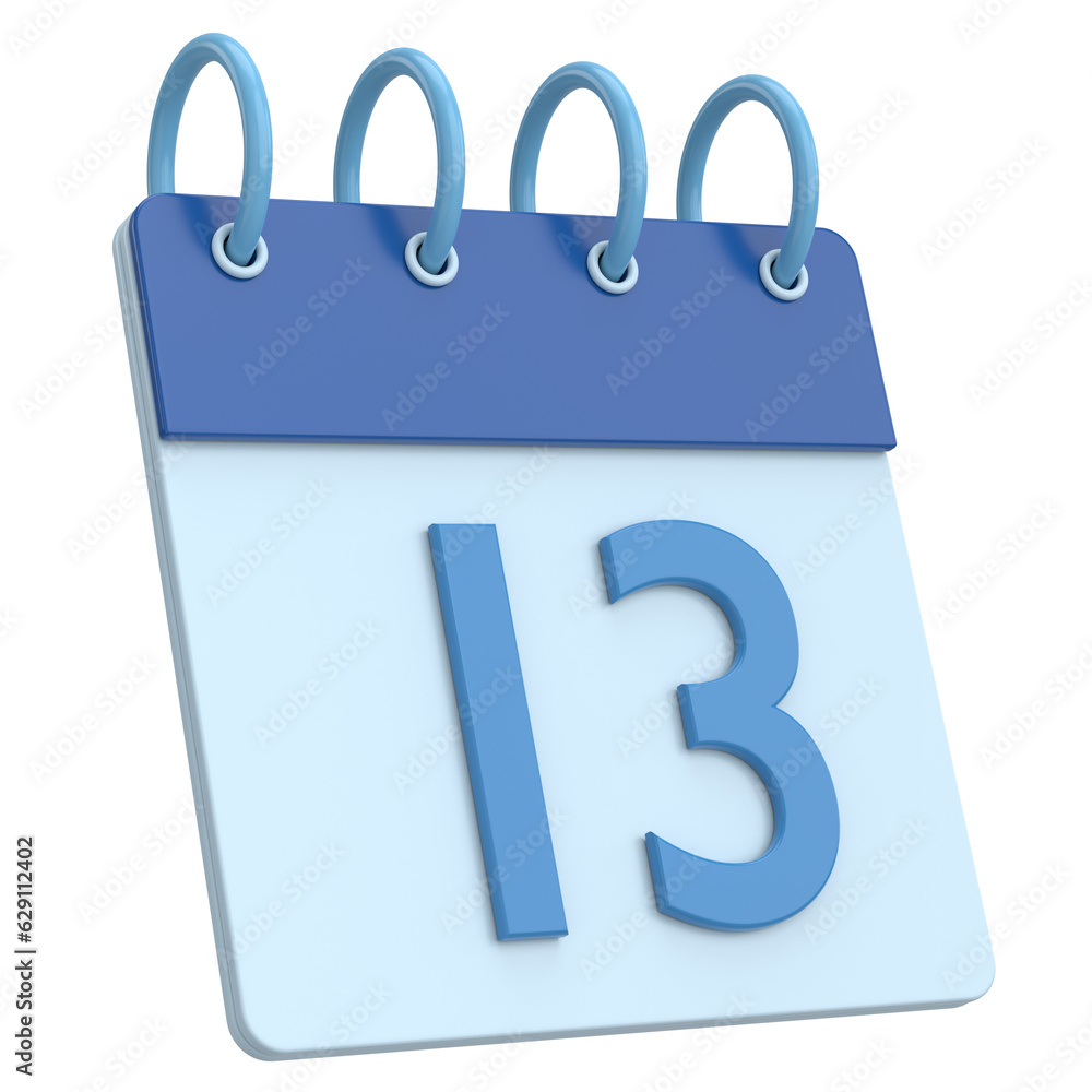 3D calendar. Day 13. Thirteenth day of the month. 3D illustration. 3D calendar. Day 13. Thirteenth day of the month. 3D illustration.