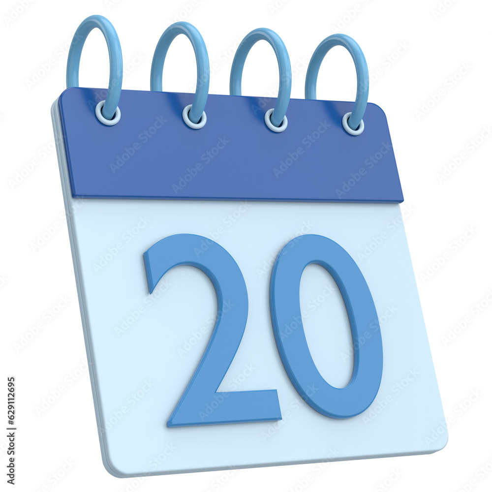 3D calendar. Day 20. Twentieth day of the month. 3D illustration. 3D calendar. Day 20. Twentieth day of the month. 3D illustration.