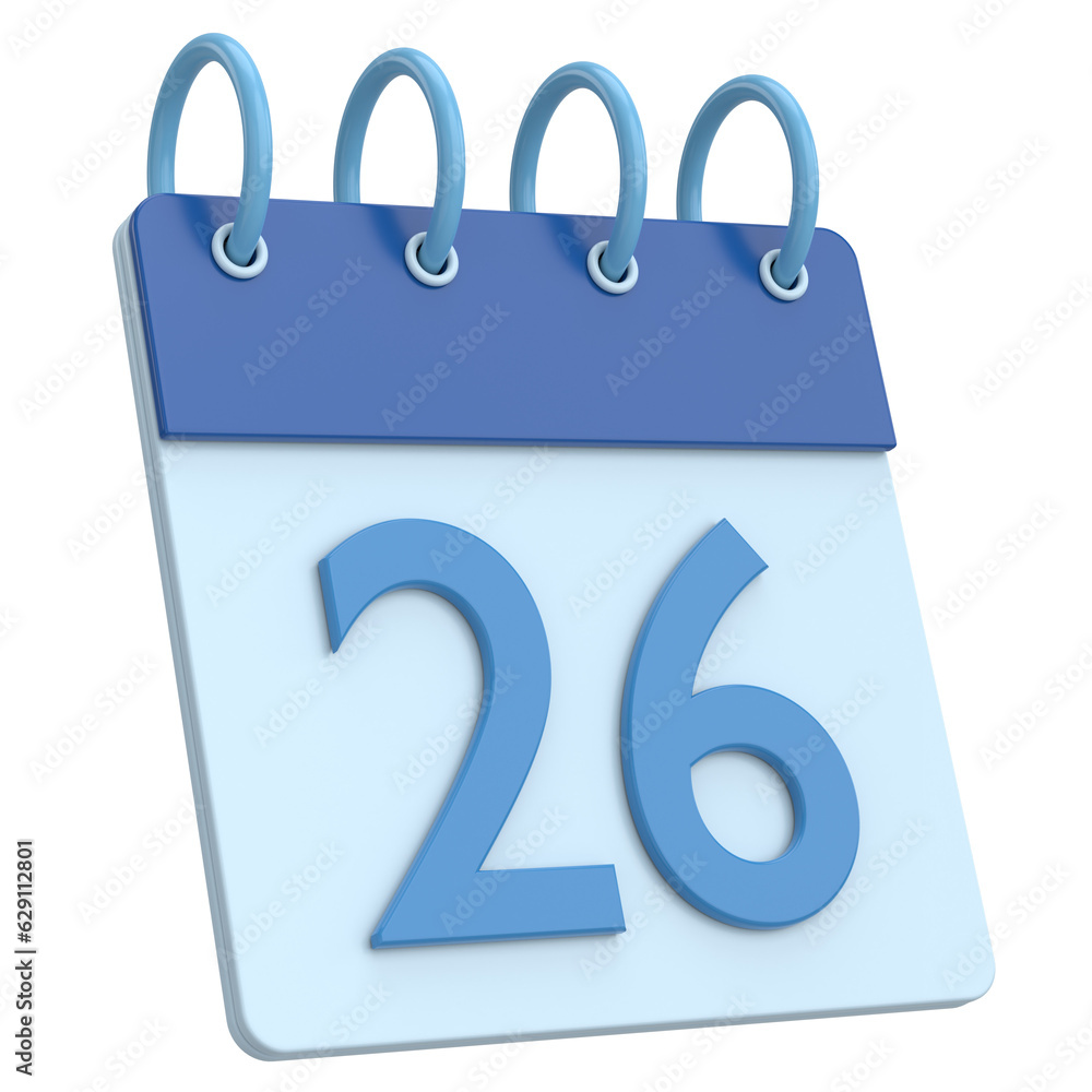 3D calendar. Day 26. Twenty-sixth day of the month. 3D illustration. 3D calendar. Day 26. Twenty-sixth day of the month. 3D illustration.