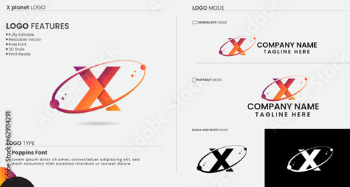 Planet X logo design. X planet. Creative design. letter X logo. Lettering. Space. Modern. Galaxy. Sky. Premium logo template. Finance. Rocket	
