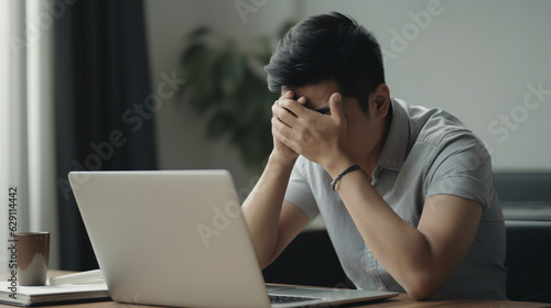 パソコンの前で落ち込む男性 photo