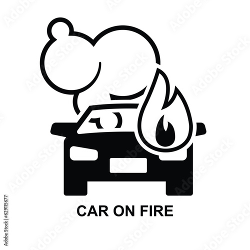 Car on fire icon. Burning car isolated on background vector illustration.