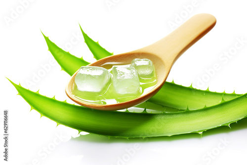 leaf Aloe Vera and Aloe Vera gel on wooden spoon