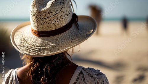 Casual traveller woman in casual cloth rear view of solo female traveller with nature landscape beaufitul scenery famous natural place serene and peaceful tourism moment summertime,ai generate