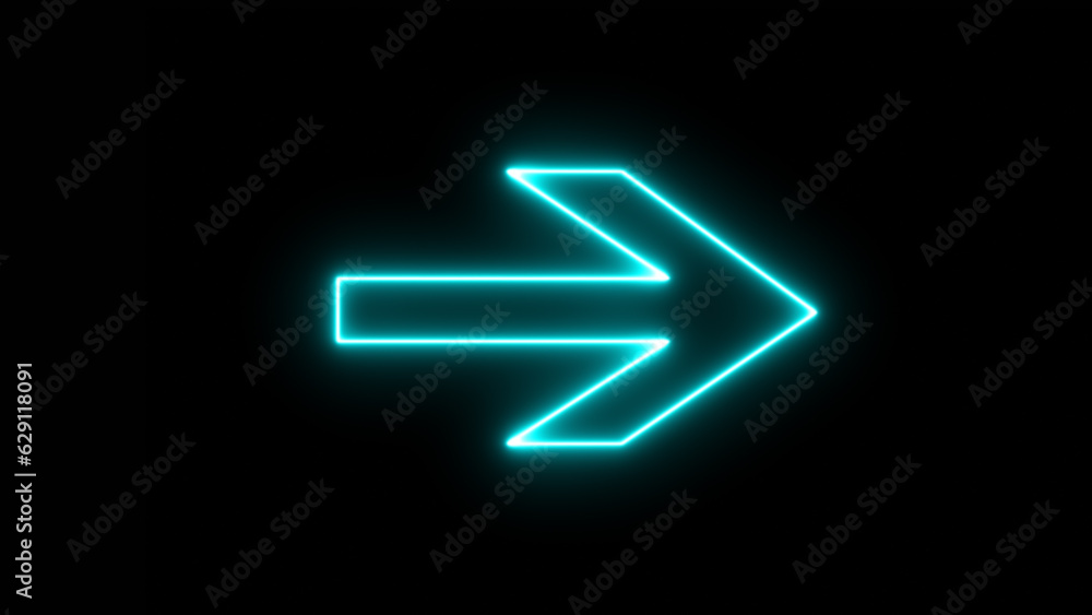 Glowing blue neon arrow direction on black background. Bright neon ...