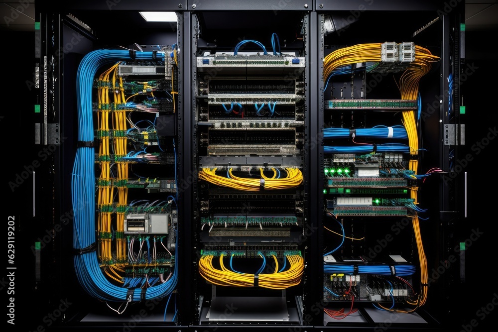 Working Data Center Full of Rack Servers and Supercomputers, Modern Telecommunications, Artificial Intelligence, Supercomputer Technology Working Data Center Full of Rack Servers and Supercomputers, Modern Telecommunications, Artificial Intelligence, Supercomputer Technology