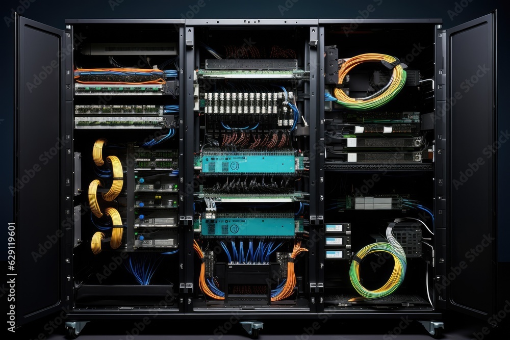 Working Data Center Full of Rack Servers and Supercomputers, Modern Telecommunications, Artificial Intelligence, Supercomputer Technology Working Data Center Full of Rack Servers and Supercomputers, Modern Telecommunications, Artificial Intelligence, Supercomputer Technology