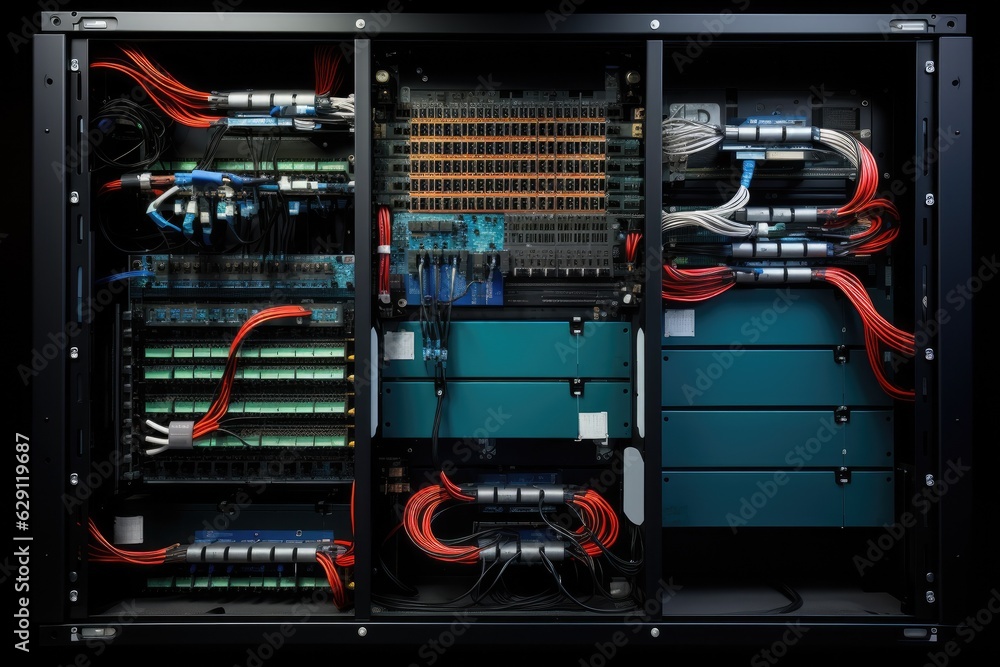 Working Data Center Full of Rack Servers and Supercomputers, Modern Telecommunications, Artificial Intelligence, Supercomputer Technology Working Data Center Full of Rack Servers and Supercomputers, Modern Telecommunications, Artificial Intelligence, Supercomputer Technology