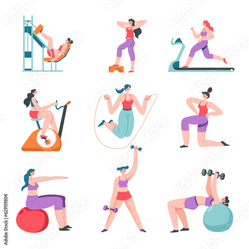 Fitness and exercises of woman, training in gym