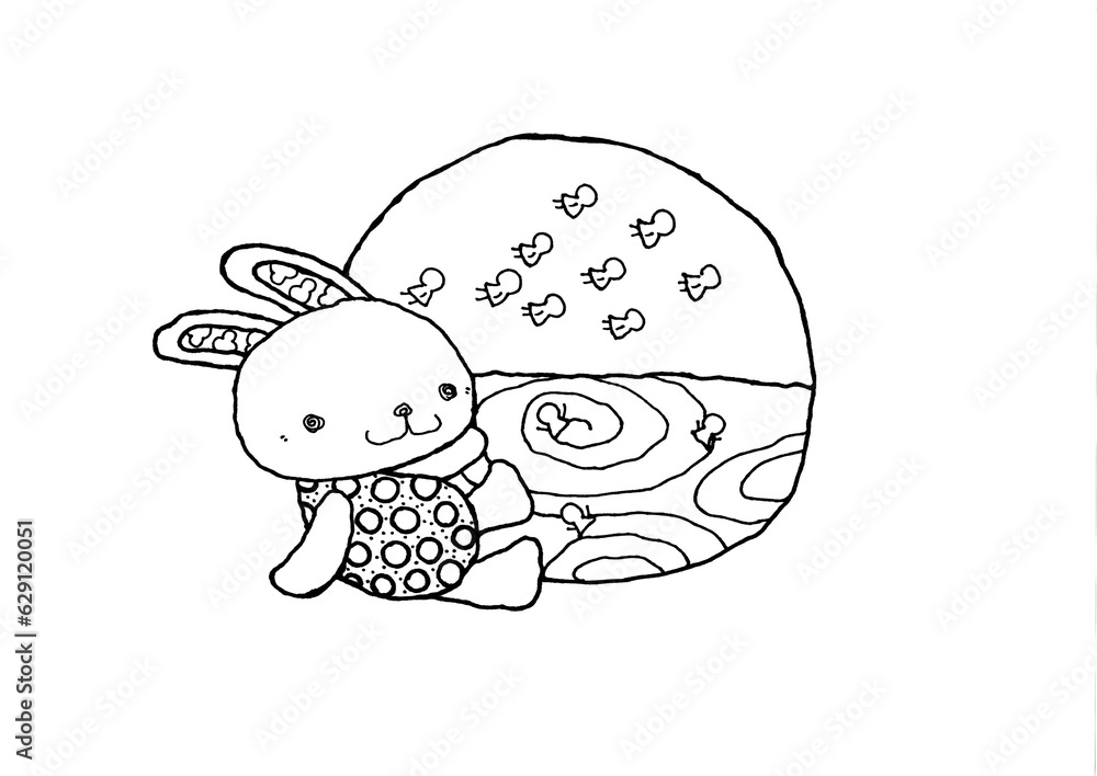 Naklejka premium 海とうさぎちゃん_線画