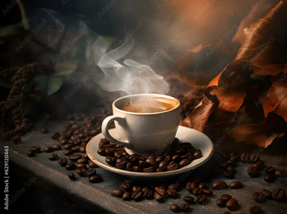 Fototapeta premium cup of coffee with beans