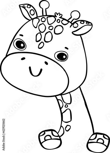 Cute baby giraffe doodle hand drawing outline, innocence and mischief safari animals