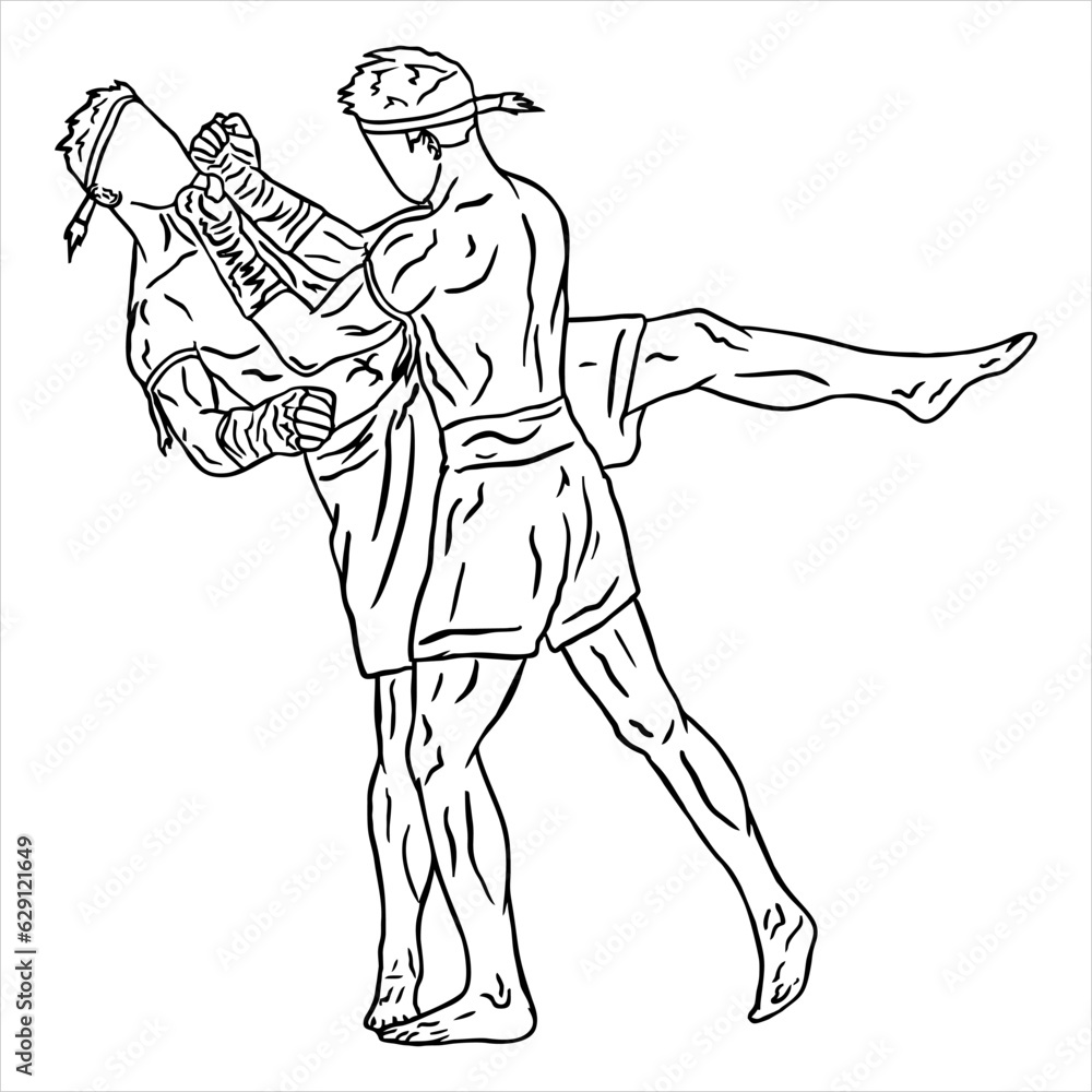 Fototapeta premium muay thai fighter line art vector