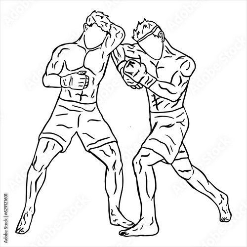 muay thai fighter line art vector