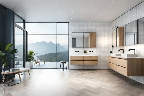 Modern bathroom interior in minimal scandinavian style.AI generated