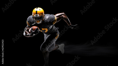American football sportsman player running on black background © Sasint