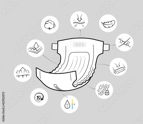 Set of icons for diapers and pants. Vector illustration. Perfect for baby or adult diapers, pants, tissues, napkins and etc. EPS10