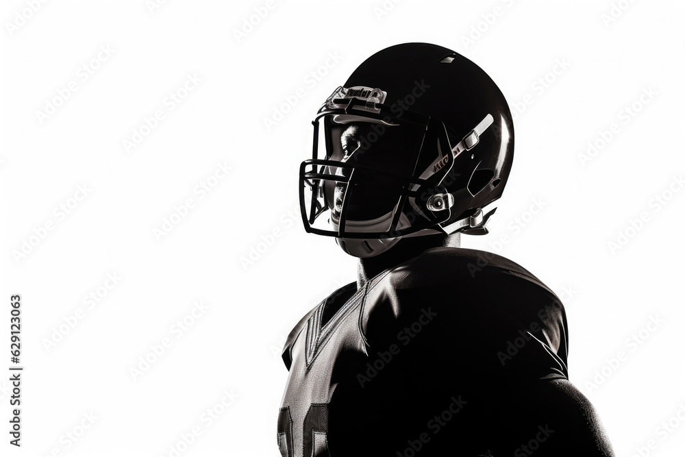 American football player portrait in silhouette shadow on white background American football player portrait in silhouette shadow on white background
