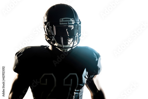 American football player portrait in silhouette shadow on white background