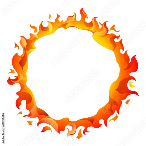 Burning circle, tongue of flames fire frame vector
