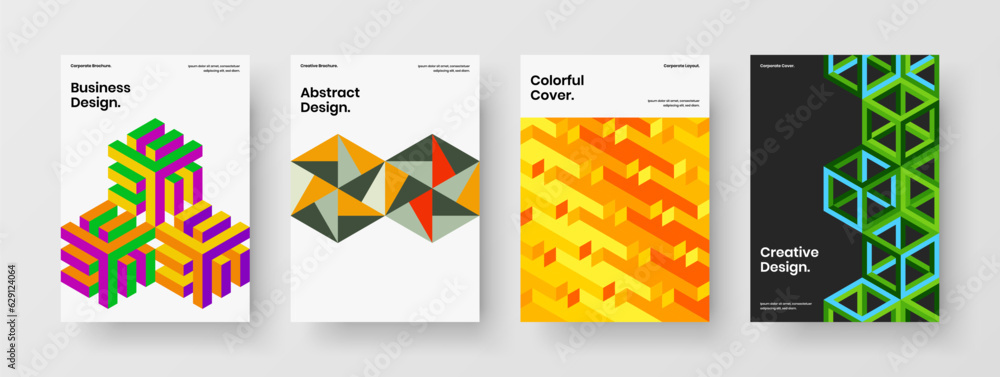 Premium front page A4 design vector illustration collection. Minimalistic mosaic shapes corporate identity concept composition.