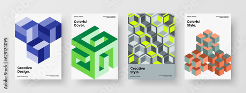 Minimalistic mosaic tiles corporate cover illustration bundle. Abstract pamphlet design vector layout set.
