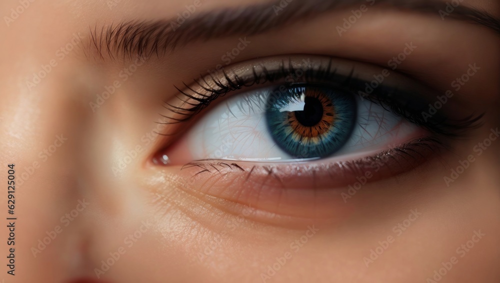 close up of female eye, beautiful iris color