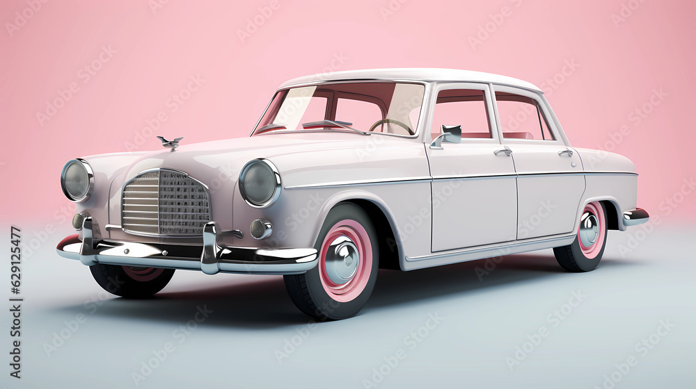  3D Cute Pastel Grey Sedan simple background