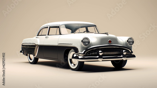  3D Cute Classic Black and White Sedan