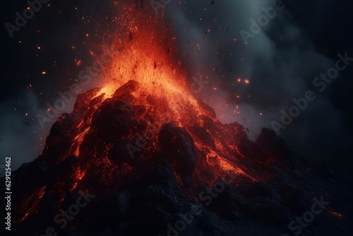 Close-up on a volcanic eruption. Generative AI.