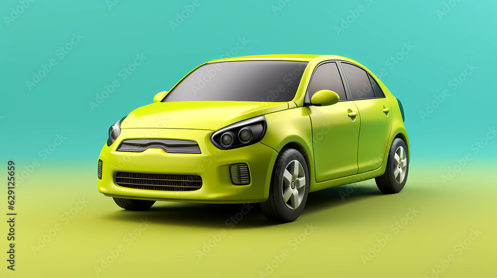  3D Cute Lime green Sedan simple background