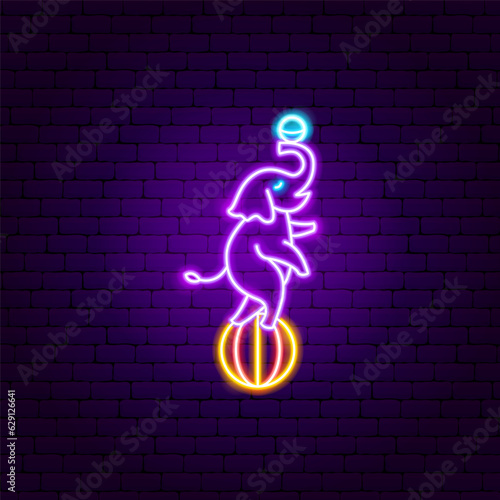 Elephant Ball Neon Sign. Vector Illustration of Entertainment Festival Glowing Symbol.