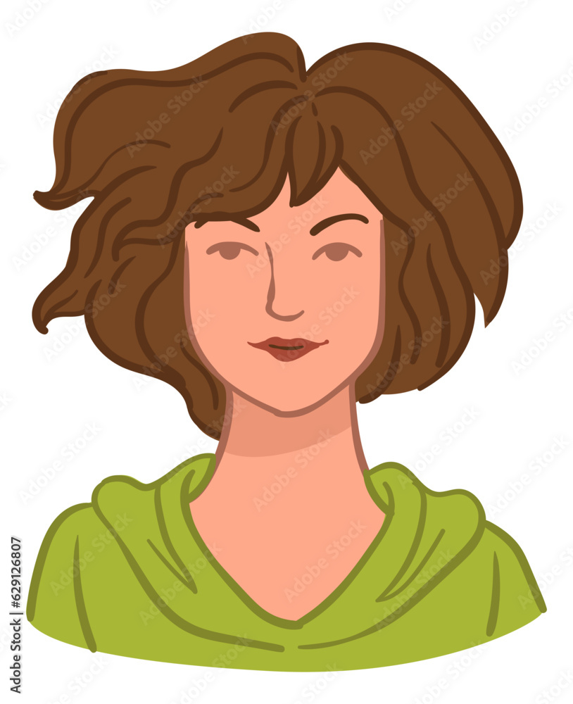 Woman with slightly curly hair portrait of girl Woman with slightly curly hair portrait of girl