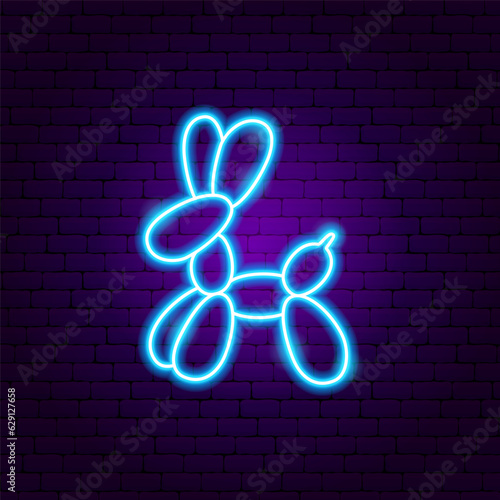Dog Balloon Neon Sign. Vector Illustration of Entertainment Festival Glowing Symbol.