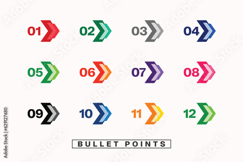 vector arrow design directional bullet points numbers from one to twelve 