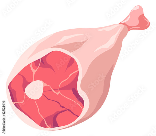 Whole pork leg, cut meat butchery shop vector