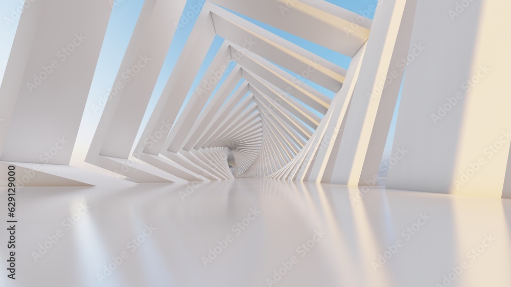 Architecture background geometric arched interior 3d render