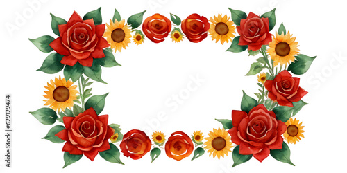 border wreath of red roses