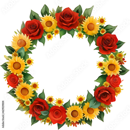 frame of roses and sunflowers wreath