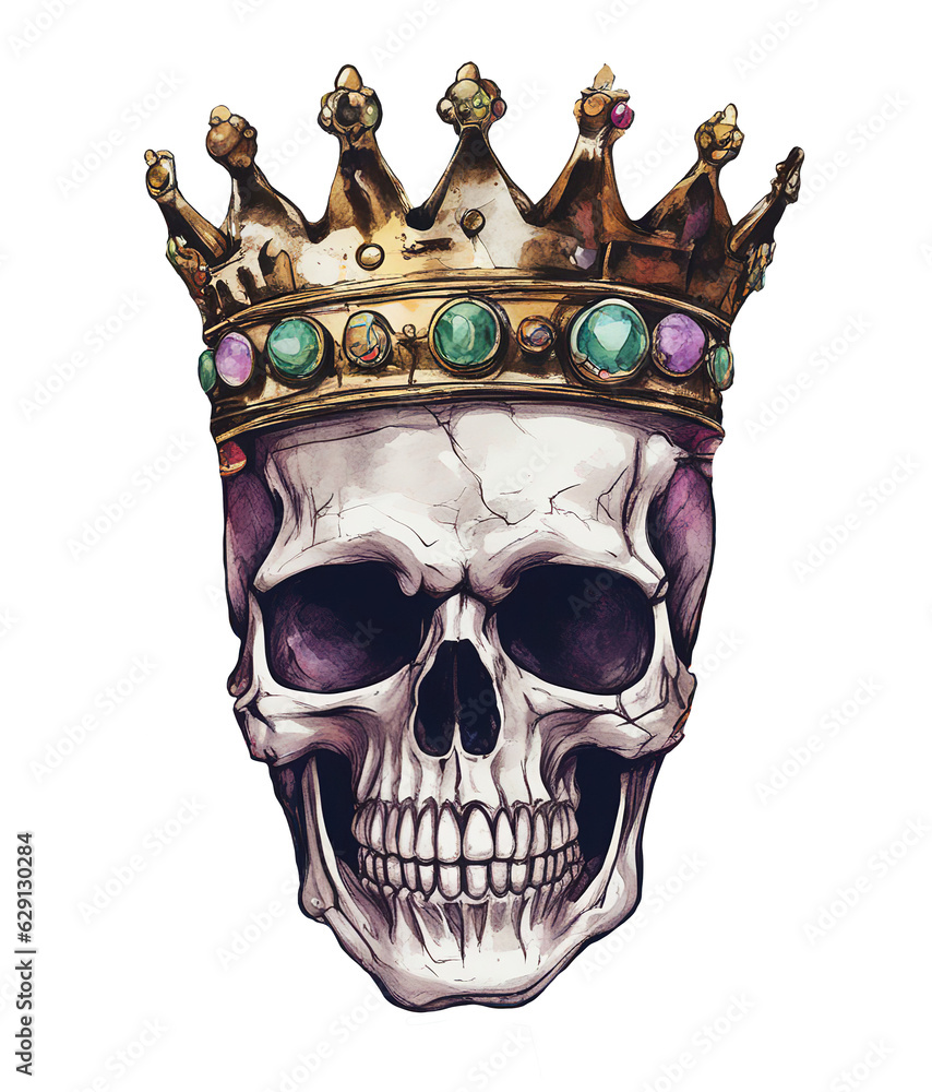 Skull drawing wearing a jeweled crown. Illustration isolated on white or transparent background. Skull drawing wearing a jeweled crown. Illustration isolated on white or transparent background.