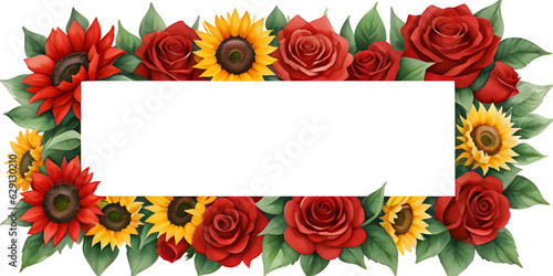 red and yellow roses frame border with copy space