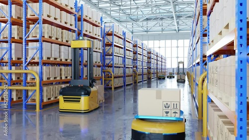 An army of robots efficiently sorting hundreds of parcels per hour(Automated guided vehicle) AGV.
