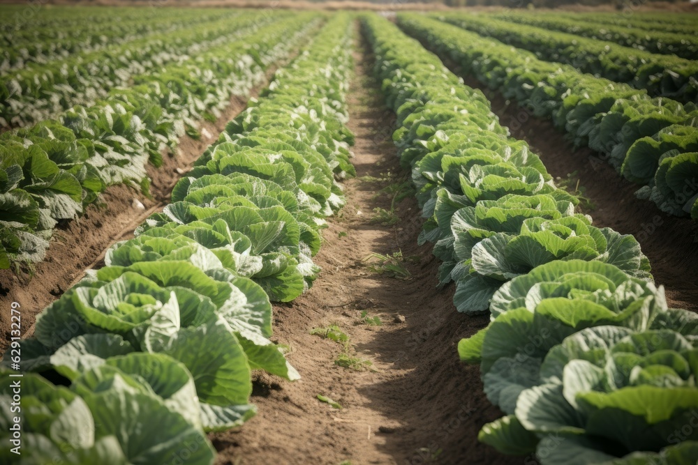 Fototapeta premium Cabbage lettuce growing. Generate Ai
