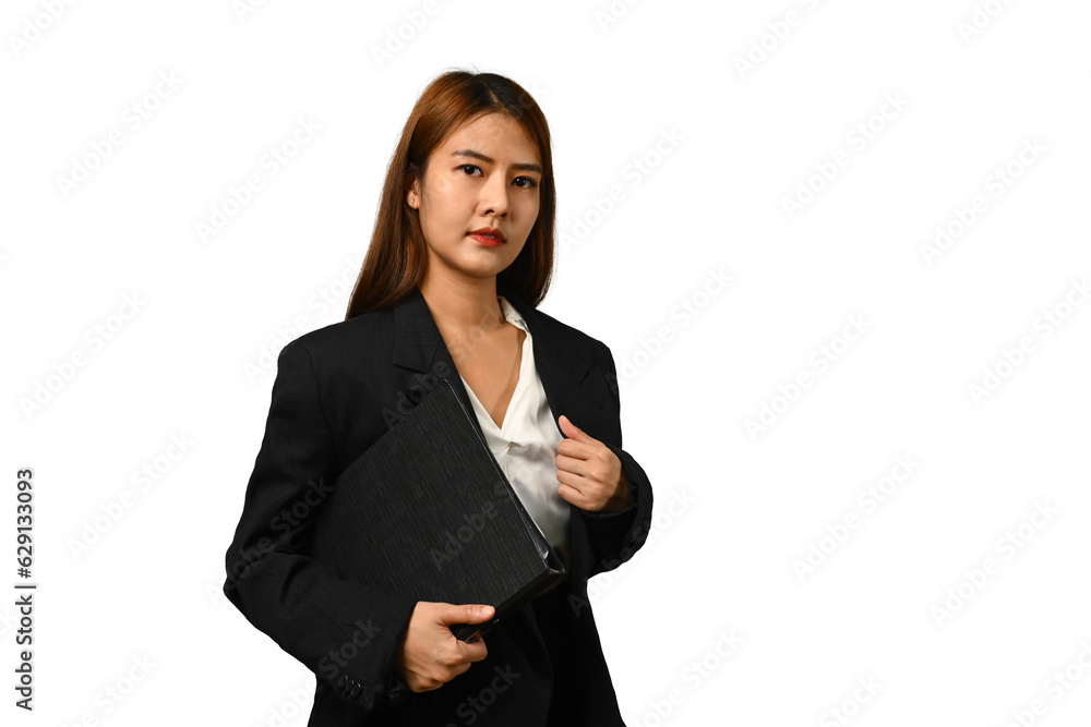 Confident businesswoman in formal clothing standing isolated over white background Confident businesswoman in formal clothing standing isolated over white background