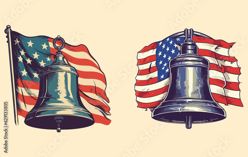 Liberty Bell vector for patriot day flat ,freedom bell flag silhouette minimali vector illustration