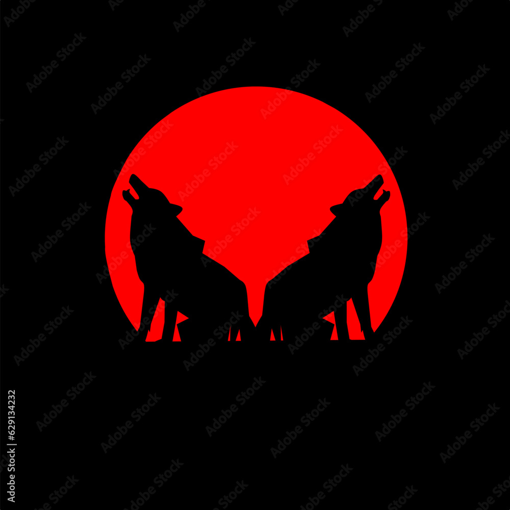 wolves and red moon vector design wolves and red moon vector design