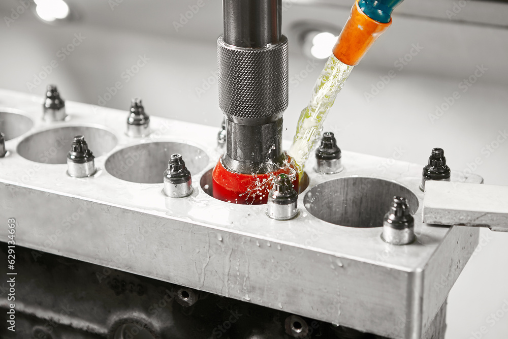 CNC block honing, overhaul of engine. In the engine machining